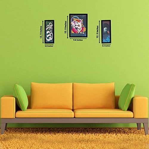 Indianara 3 PC Set of Ganesha Paintings Without Glass 5.2 X 12.5, 9.5 X 12.5, 5.2 X 12.5 inch - Image 5