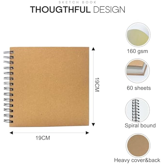 SKETCH BOOK 19X19CM, SPIRAL BOUND SKETCHBOOK 60 SHEETS/120 PAGES WITH 98LB/160GSM THICK SMOOTH SKETCHING PAPER, ACID-FREE ARTIST SKETCH PAD FOR MIXED MEDIA DRAWING, PAINTING (1) - Image 3