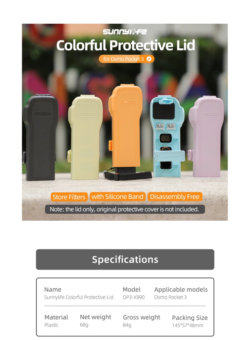SUNNY LIFE Colorful Protective Lid for DJI OSMO Pocket 3,Silicone Protective Case Cover, Tempered Glass Screen Protector, Lens Protector - Image 3