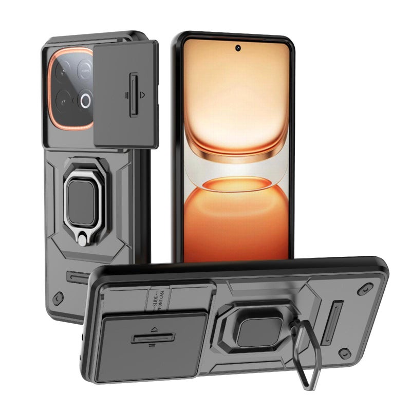 إيروريكس جراب هاتف مقاوم للصدمات من البولي يوريثان الحراري والكمبيوتر الشخصي لهاتف Vivo iQOO Z10 Turbo 5G مزود بحامل (أسود) - Image 1