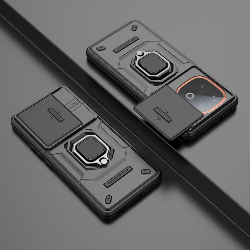 إيروريكس جراب هاتف مقاوم للصدمات من البولي يوريثان الحراري والكمبيوتر الشخصي لهاتف Vivo iQOO Z10 Turbo 5G مزود بحامل (أسود) - Image 2