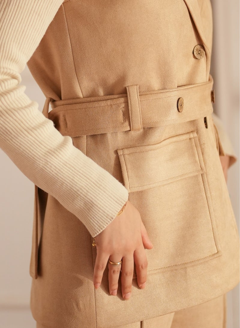 Beige winter suit consisting of a vest, pants and belt, size XL (70 to 80 kg) - Image 3