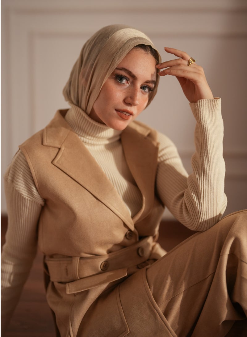 Beige winter suit consisting of a vest, pants and belt, size XL (70 to 80 kg) - Image 5