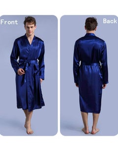 NIBEMINENT Solid Belted Night Robe Dark Blue  - Image 1