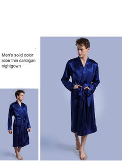 NIBEMINENT Solid Belted Night Robe Dark Blue  - Image 3