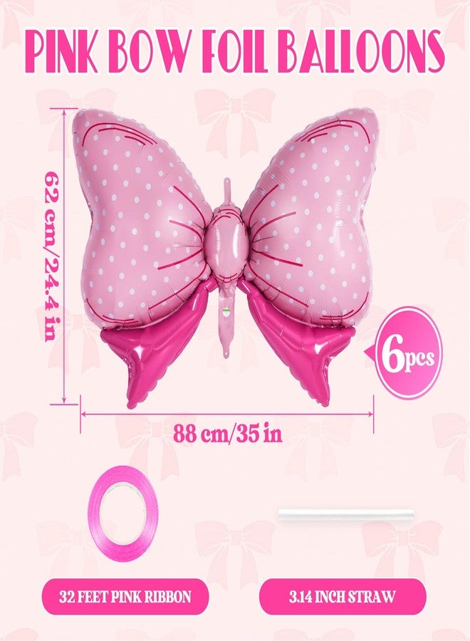 YOTHORN 6 Pcs Pink Bow Balloons for Girls, 35 Inch Bow Foil Balloons,Bows Gender Reveal Decorations for Birthday Party Wedding Baby Shower Mouse Party Decoration (Pink) - Image 2