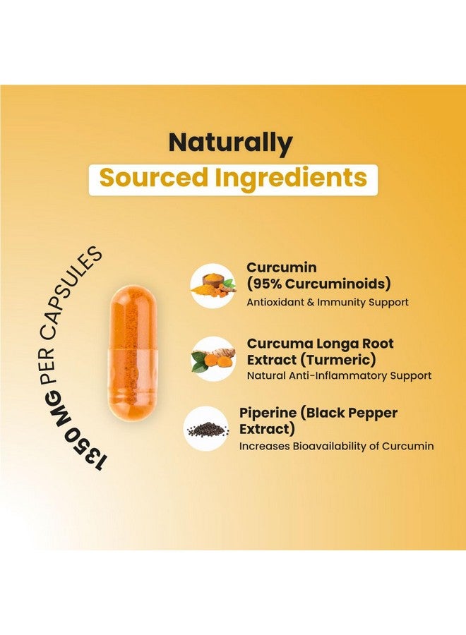 ZEROHARM Holistic Curcumin 1350 mg Supplement| 95% Curcuminoids, Black Pepper | Turmeric for Joint Health, Inflammation Support & Immunity | Plant-Based, Clean Label for Men, Women | 90 Veg Capsules - Image 2