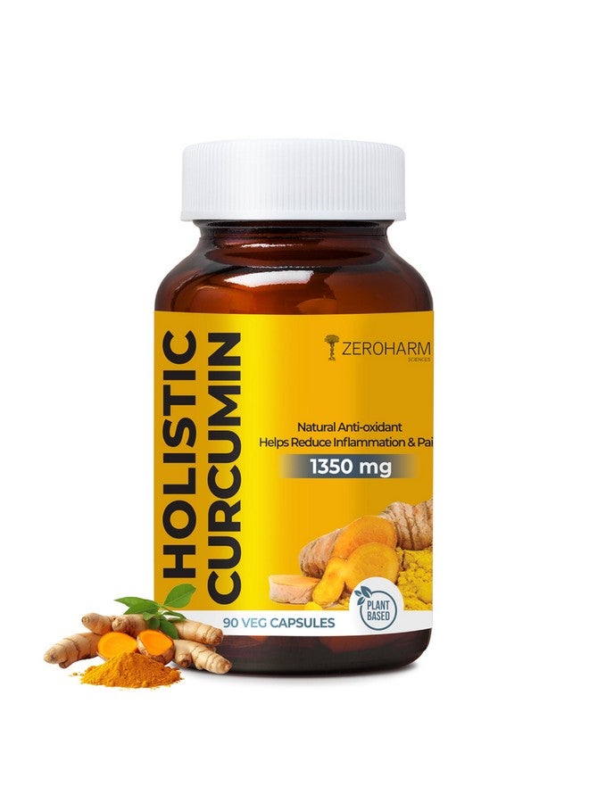 ZEROHARM Holistic Curcumin 1350 mg Supplement| 95% Curcuminoids, Black Pepper | Turmeric for Joint Health, Inflammation Support & Immunity | Plant-Based, Clean Label for Men, Women | 90 Veg Capsules - Image 1