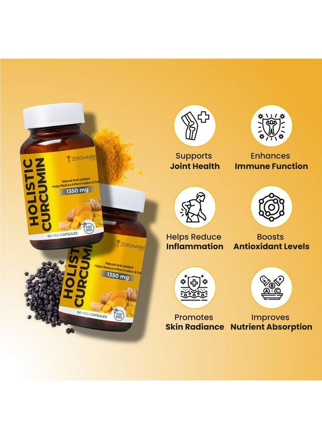 ZEROHARM Holistic Curcumin 1350 mg Supplement| 95% Curcuminoids, Black Pepper | Turmeric for Joint Health, Inflammation Support & Immunity | Plant-Based, Clean Label for Men, Women | 90 Veg Capsules - Image 4