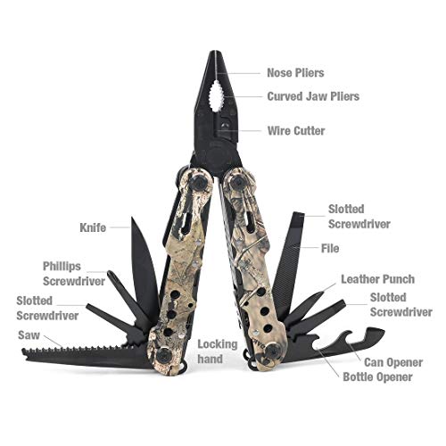 MOSSY OAK Multitool, 13-in-1 Folding Multi Tool Plier with Nylon Sheath, Stainless Steel Camo EDC Tool, Portable Pocket Knife for Camping, Survival, Hunting, Hiking, Outdoor & Christmas Gifts for Men - Image 2