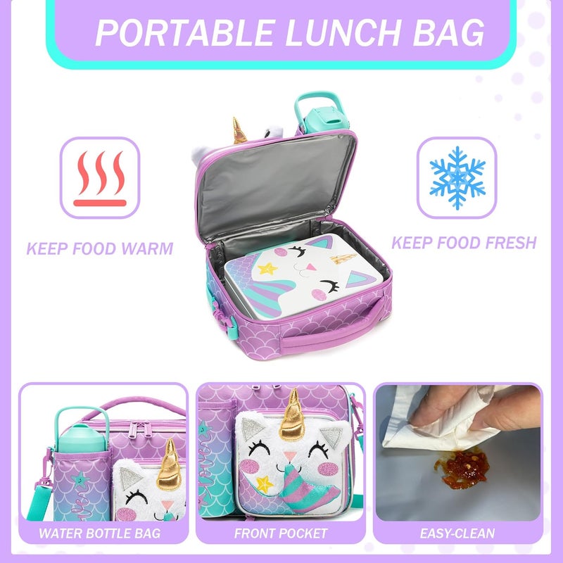 Oruiji Unicorn Lunch Box for Girls Bento Box for Kids with Ice Pack,Stainless Steel Water Bottle Set Utensils Set Food Container for School Girls Kids Back to School Supplies - Image 3