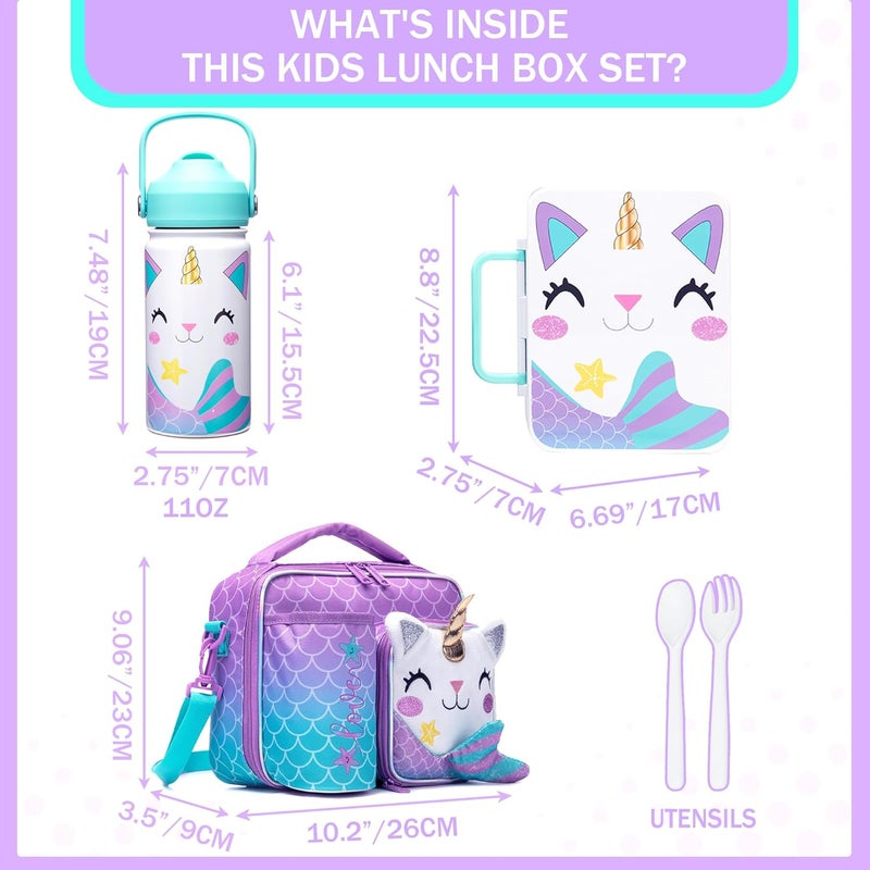 Oruiji Unicorn Lunch Box for Girls Bento Box for Kids with Ice Pack,Stainless Steel Water Bottle Set Utensils Set Food Container for School Girls Kids Back to School Supplies - Image 2