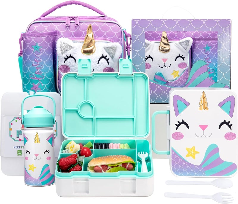 Oruiji Unicorn Lunch Box for Girls Bento Box for Kids with Ice Pack,Stainless Steel Water Bottle Set Utensils Set Food Container for School Girls Kids Back to School Supplies - Image 1