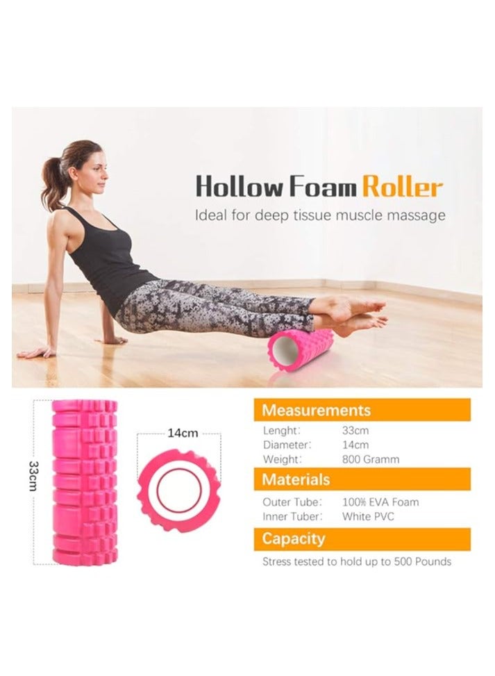 Generic Foam Roller Trigger Point Fitness Foam Roller Deep Tissue Muscle Massage Roller Lightweight Hollow Yoga Pilates Roller for Relax Muscles Balance Exercises Physical Therapy Pain Relief (Rose re - Image 1