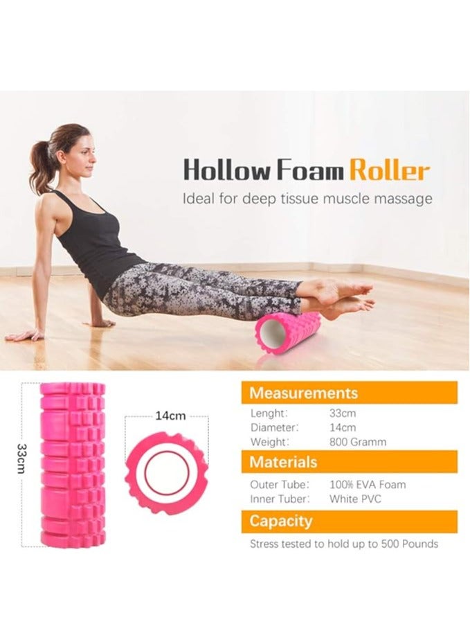 Generic Foam Roller Trigger Point Fitness Foam Roller Deep Tissue Muscle Massage Roller Lightweight Hollow Yoga Pilates Roller for Relax Muscles Balance Exercises Physical Therapy Pain Relief (Rose re - Image 4