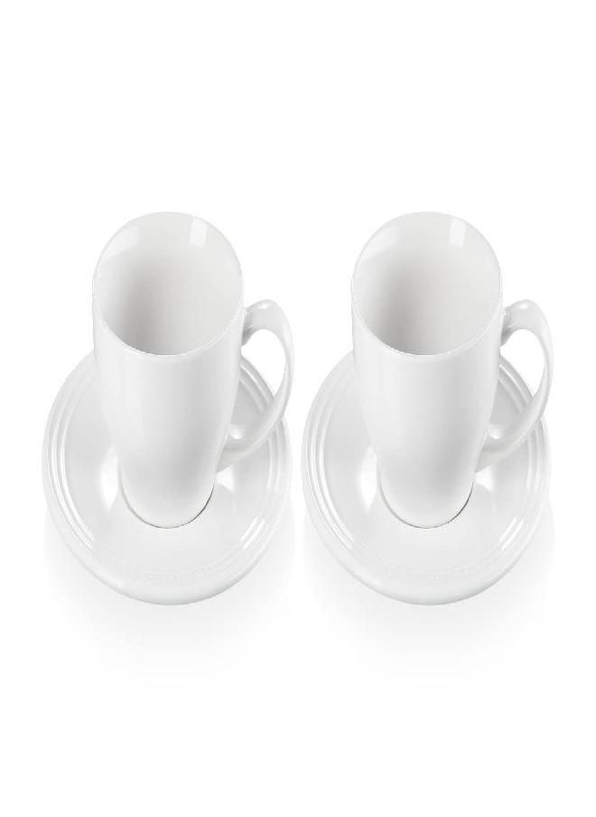 Le Creuset Le Creuset Stoneware Set of 2 Cappuccino Cups and Saucers , 7 oz. each, White  - Image 1