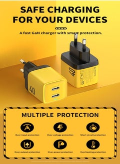WEKOME PD 40W USB C Charger iPhone 15 Pro Max Charger 40W/20W 2 Port iPad Fast Charger Type C Wall Plug Dual USB-C Samsung Charger PD Quick Charge Adapter Charger USB C Plug Phone Charger Yellow  - Image 3