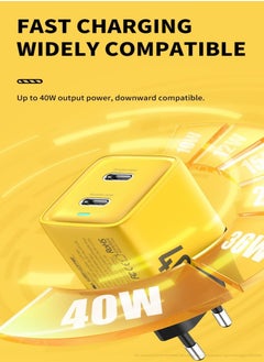 WEKOME PD 40W USB C Charger iPhone 15 Pro Max Charger 40W/20W 2 Port iPad Fast Charger Type C Wall Plug Dual USB-C Samsung Charger PD Quick Charge Adapter Charger USB C Plug Phone Charger Yellow  - Image 5