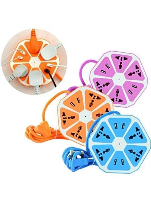 Storia STORIA Heavy Duty Extension Board Hexagon Electrical Extension Cord Power Socket with 4 USB Port for Mobile with 2 Meter Cable Wire 4 Socket Surge Protector Extension Board Pack of 1  - Image 1