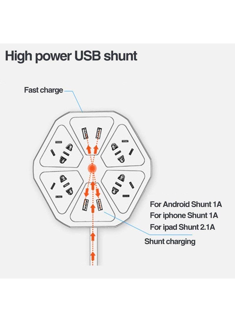 Storia STORIA Heavy Duty Extension Board Hexagon Electrical Extension Cord Power Socket with 4 USB Port for Mobile with 2 Meter Cable Wire 4 Socket Surge Protector Extension Board Pack of 1  - Image 2