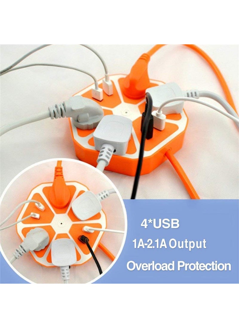 Storia STORIA Heavy Duty Extension Board Hexagon Electrical Extension Cord Power Socket with 4 USB Port for Mobile with 2 Meter Cable Wire 4 Socket Surge Protector Extension Board Pack of 1  - Image 5