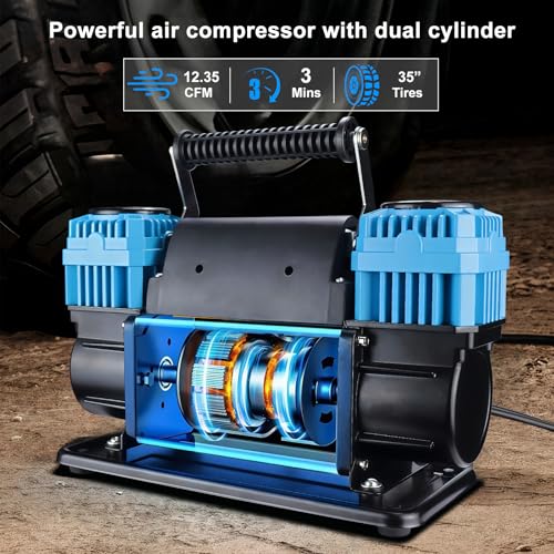 Uharbour 12V Offroad Air Compressor 10.6 CFM with Pressure Gauge, 12 Volt Offroad Air Compressor Dual Cylinder Heavy Duty for 4x4 Truck Car SUV with Carrying Bag - Image 4