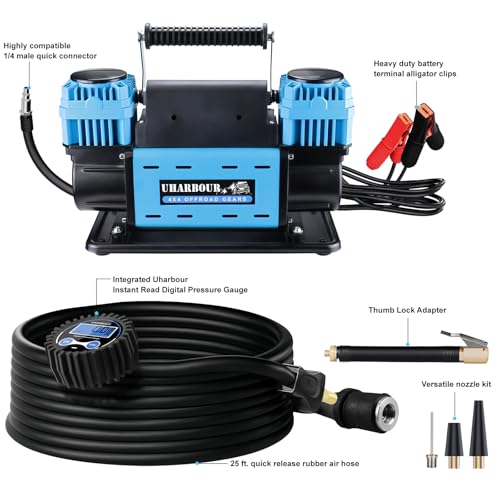 Uharbour 12V Offroad Air Compressor 10.6 CFM with Pressure Gauge, 12 Volt Offroad Air Compressor Dual Cylinder Heavy Duty for 4x4 Truck Car SUV with Carrying Bag - Image 3