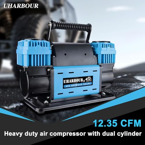 Uharbour 12V Offroad Air Compressor 10.6 CFM with Pressure Gauge, 12 Volt Offroad Air Compressor Dual Cylinder Heavy Duty for 4x4 Truck Car SUV with Carrying Bag - Image 2