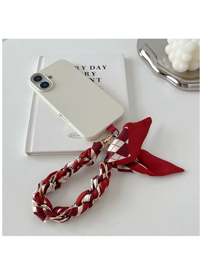 Mobile Phone Anti-lost Silk Scarf & Metal Chain Short Lanyard,Detachable,Suitable For Cell Phones,Bags,Clothing,Cup Decoration - Image 1