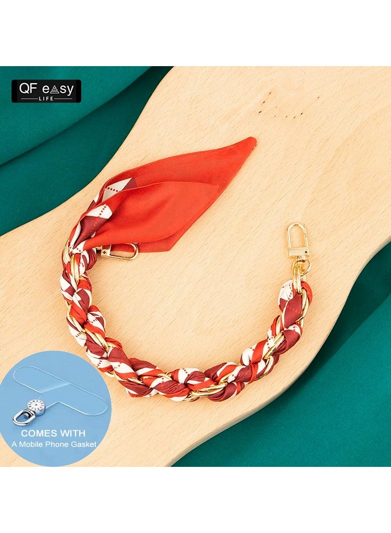 Mobile Phone Anti-lost Silk Scarf & Metal Chain Short Lanyard,Detachable,Suitable For Cell Phones,Bags,Clothing,Cup Decoration - Image 2