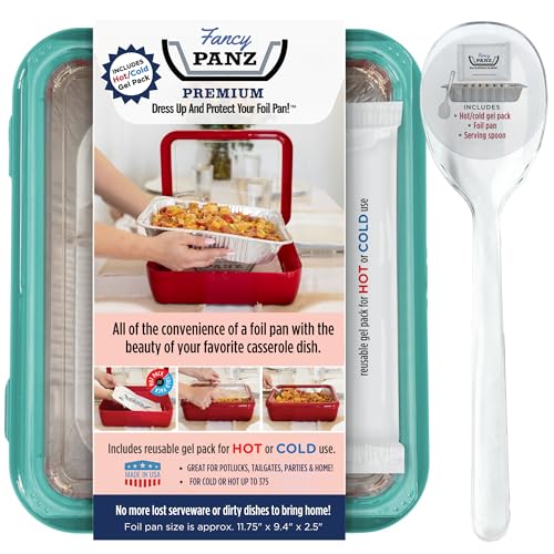 Fancy Panz Premium, Serving Tray for Food, Made in the USA Foil Pan Carrier, Stackable Aluminum Pan Holders, Travel Casserole Carrier, Aqua - Image 1