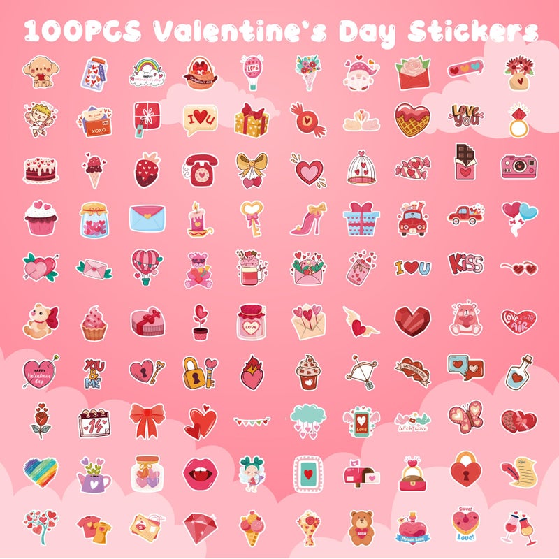 JXSDWANG Valentines Stickers - 100 PCS Heart Rose Stickers for Kids | Valentines Day Gifts Crafts Activities Party Favors Supplies Decorations for School Classroom - Image 2