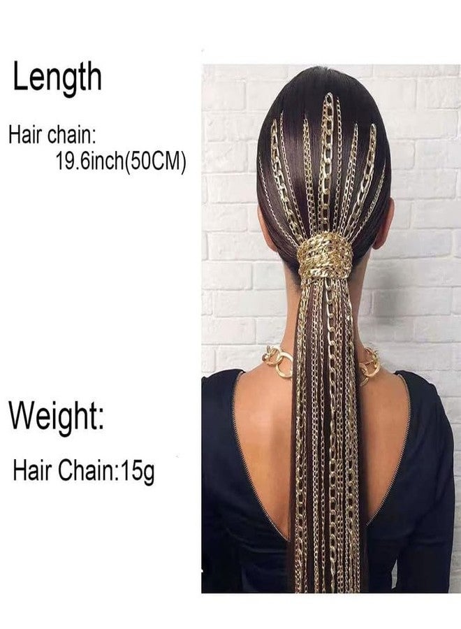 Cerun 6PCS Premium Dreadlocks Metal Tassel Ponytail Multi-Strand Hair Chain Prom Party Concave styling hair accessories hair extension chain with clip for girls and women(gold) - Image 3