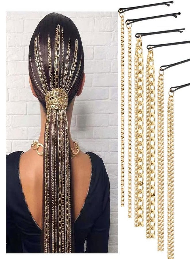 Cerun 6PCS Premium Dreadlocks Metal Tassel Ponytail Multi-Strand Hair Chain Prom Party Concave styling hair accessories hair extension chain with clip for girls and women(gold) - Image 1
