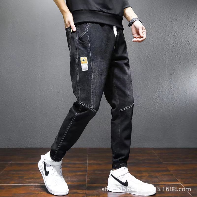 Summer Slim-fit Mens Drawstring Jeans 551 Black  - Image 3