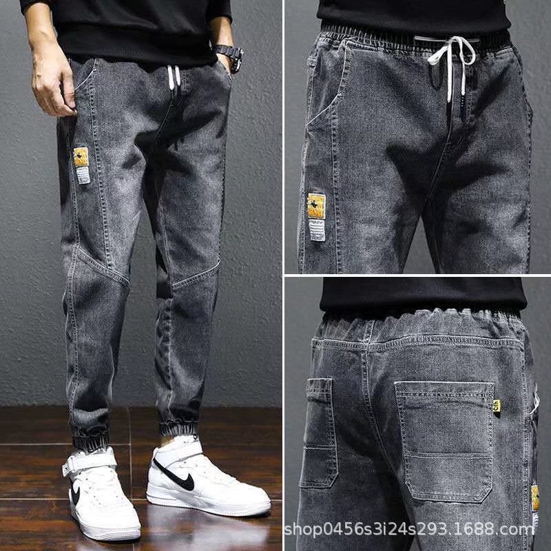 Summer Slim-fit Mens Drawstring Jeans 551 Black  - Image 5