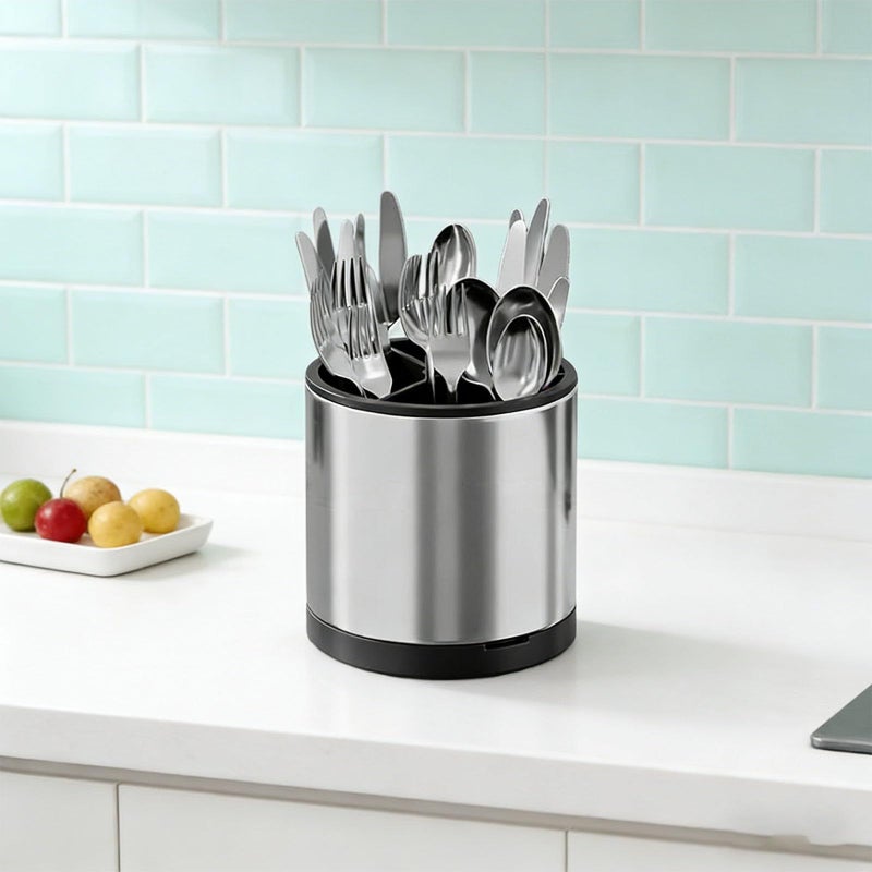 Extra Large Kitchen Utensil Holder 360 Rotating Stainless Steel 3 Compartment Removable Base H - Image 4