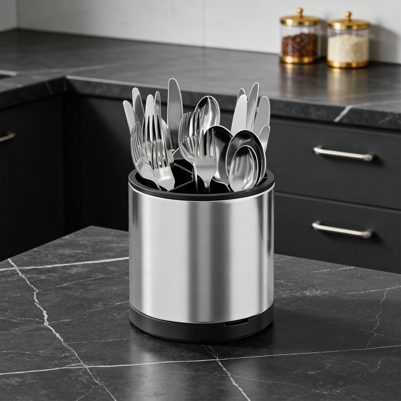 Extra Large Kitchen Utensil Holder 360 Rotating Stainless Steel 3 Compartment Removable Base H - Image 3