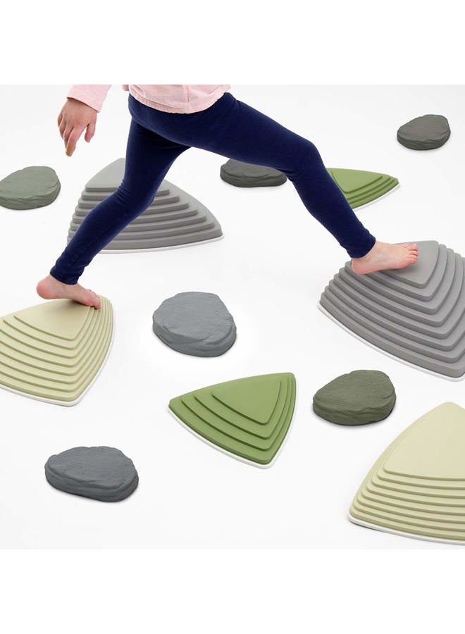 JumpOff Jo Rocksteady - Balance & Coordination Enhancing Blocks and Stepping Foam Stones, Sensory Toys for Kids - Indoor and Outdoor Obstacle Course (Camo Green, Plus) - Image 1