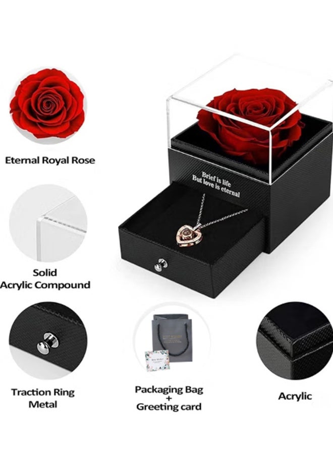 Preserved Flowers with Necklace Gift Box - Forever Red Rose with I Love You Necklace for Mom/Daughter/Girlfriend/Wife on Anniversary/Wedding/Birthday/Birthday - Image 2