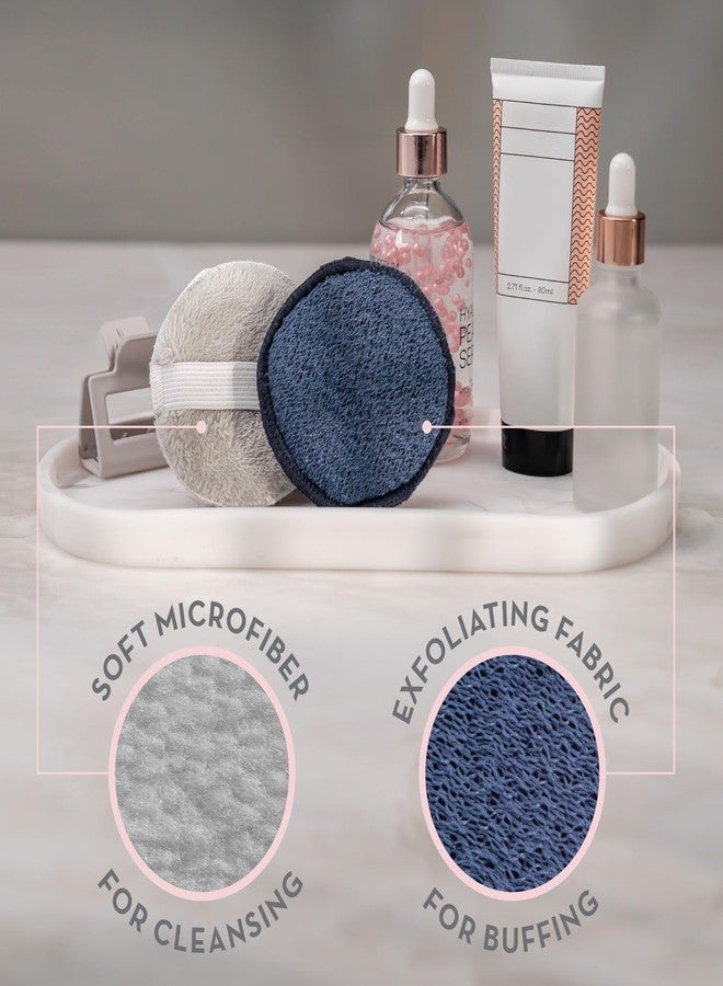 S&T INC. Face Scrubber, Dual-Sided Face Exfoliator with Elastic Strap, Facial Cleansing Pads and Makeup Remover, 3.3 Inch Diameter, 2 Pack, Navy and Grey - Image 2