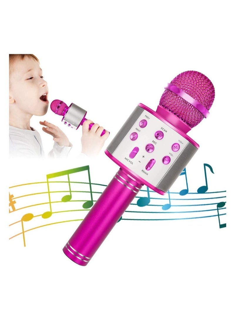Wireless Bluetooth Karaoke Microphone for Kids, 5-in-1 Portable Handheld Karaoke Mic Speaker Player Recorder with Adjustable Remix FM Radio for Kids Girls Boys Teens Birthday - Image 1