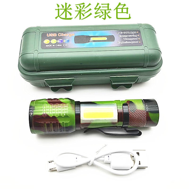 Wholesale camouflage 535 Zoom mini aluminum alloy rechargeable small flashlight built-in rechargeable lithium battery LED flashlight Black plastic flashlight suit - Image 2