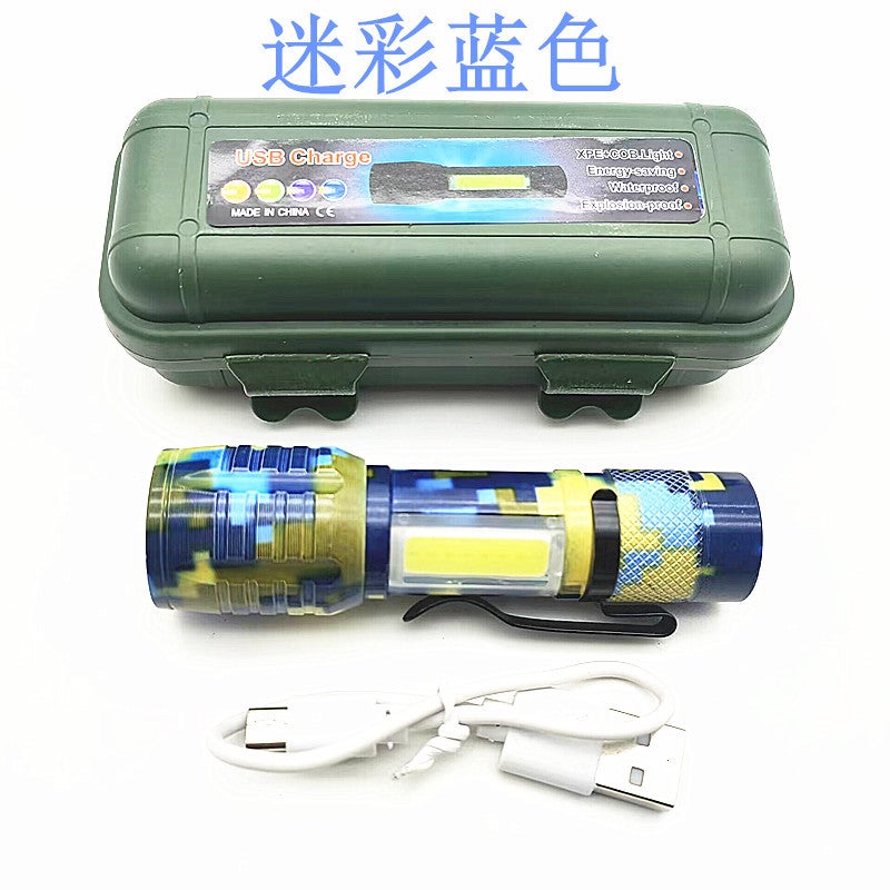 Wholesale camouflage 535 Zoom mini aluminum alloy rechargeable small flashlight built-in rechargeable lithium battery LED flashlight Black plastic flashlight suit - Image 4
