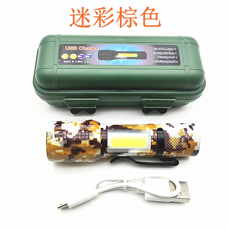 Wholesale camouflage 535 Zoom mini aluminum alloy rechargeable small flashlight built-in rechargeable lithium battery LED flashlight Black plastic flashlight suit - Image 5