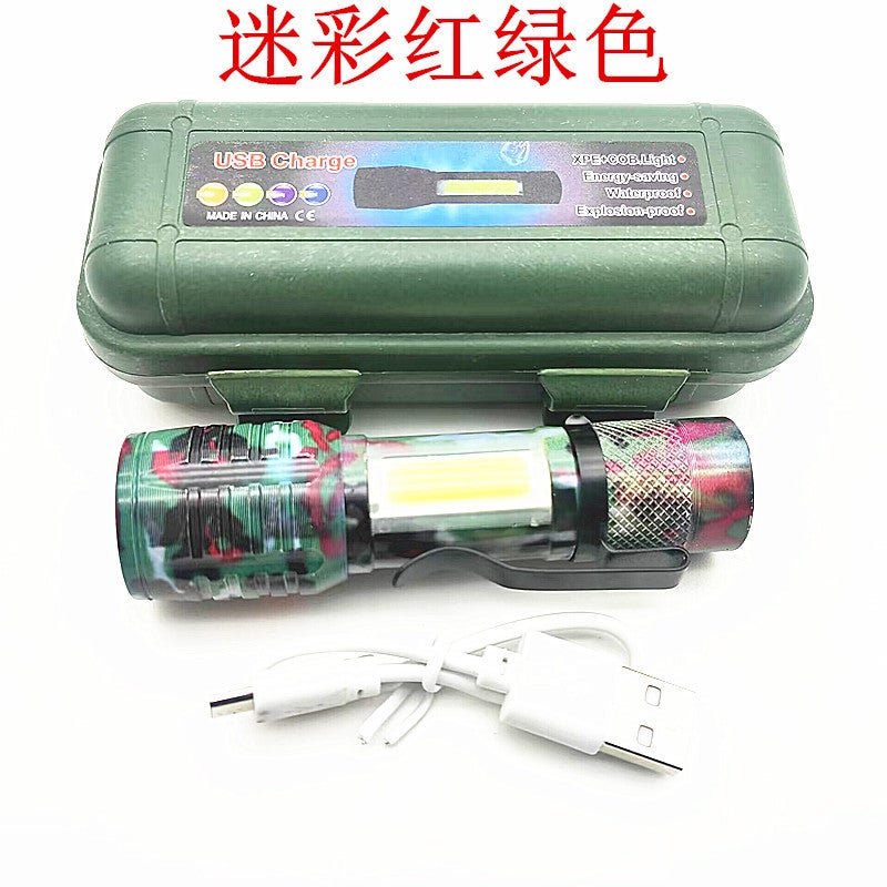 Wholesale camouflage 535 Zoom mini aluminum alloy rechargeable small flashlight built-in rechargeable lithium battery LED flashlight Black plastic flashlight suit - Image 3