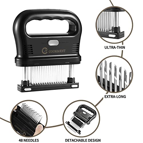 JY COOKMENT Meat Tenderizer Tool with 48 Stainless Steel Ultra Sharp Needle Blades, Detachable Kitchen Cooking Tool Best For Tenderizing, BBQ, Marinade - Image 5