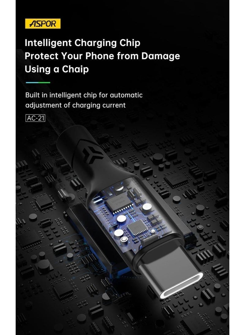 أسبور كيبل جوال ASPOR AC-19 USB-C إلى USB-C – قدرة 60 واط - Image 5