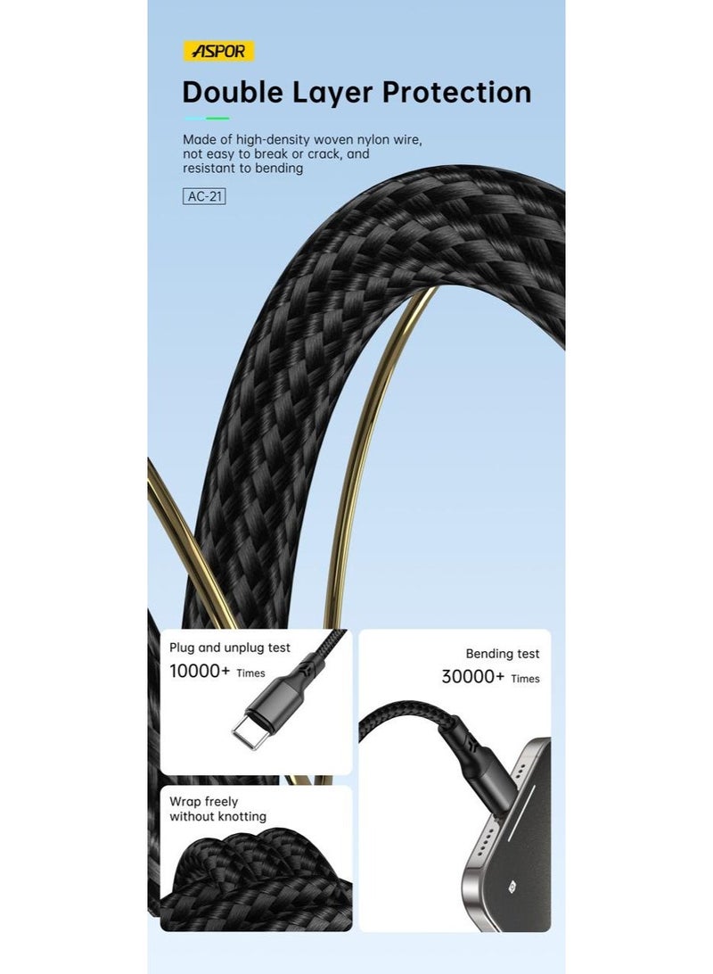 أسبور كيبل جوال ASPOR AC-19 USB-C إلى USB-C – قدرة 60 واط - Image 2