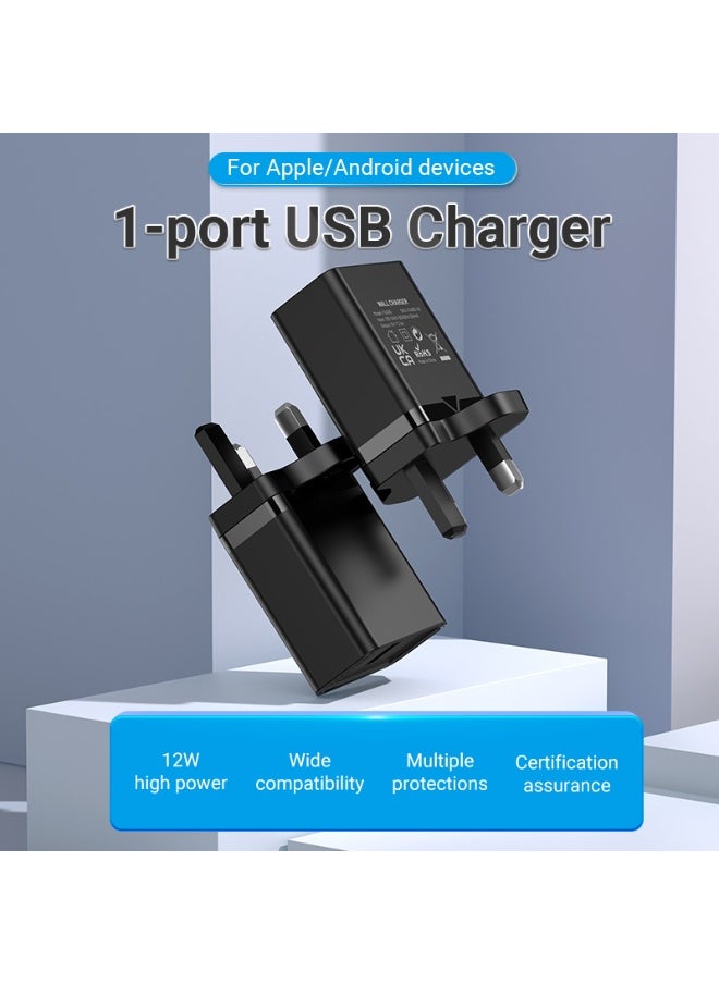 فينشن شاحن حائط VENTION بمنفذ USB واحد (12 وات) - قابس المملكة المتحدة - أسود - رقم الموديل FAAB0-UK  - Image 2